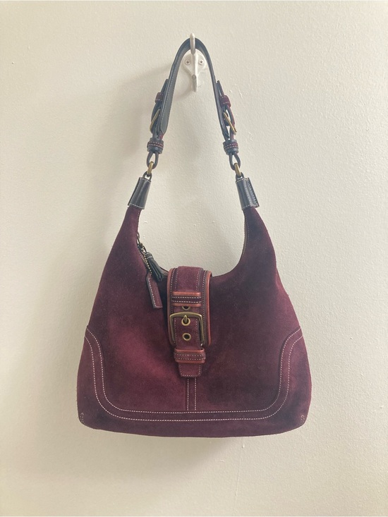 Coach Handbags - Coach Wine Suede Shoulder Hobo with Leather Trim